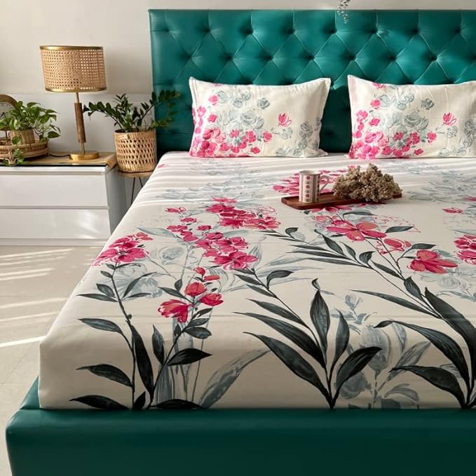 Bedsheet for King Bed, Bedsheet King Size Bed Cotton  (108 x 108 inches, Majestic Pink)